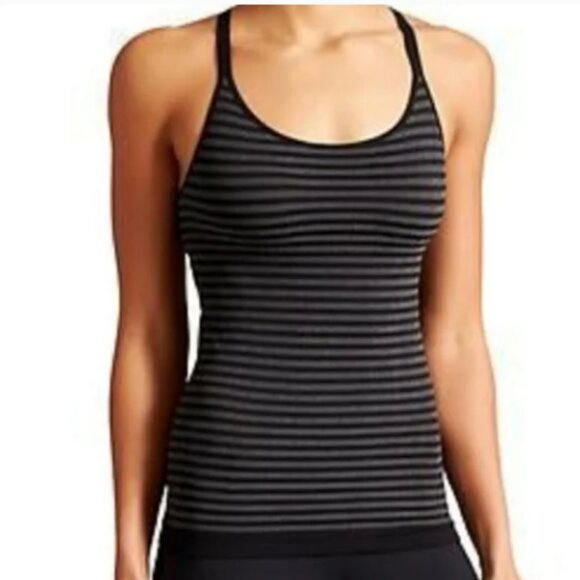 Athleta Up Tempo Black Gray Striped Adjustable Y Back Tank Top - Medium - Picture 1 of 11